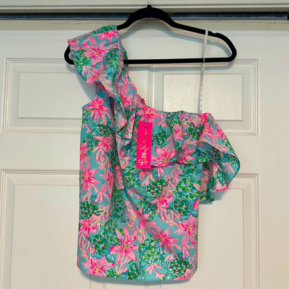 Brand New With Tags Lilly Pulitzer Zeldie one shoulder ruffle top